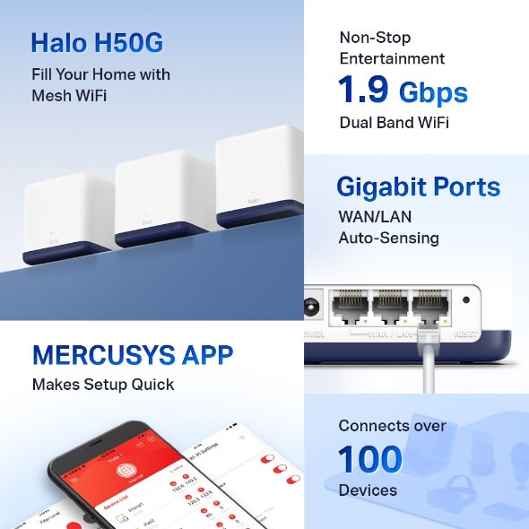 SISTEMA MESH MERCUSYS HALO H50G(3-PACK) AC1900 - Image 4