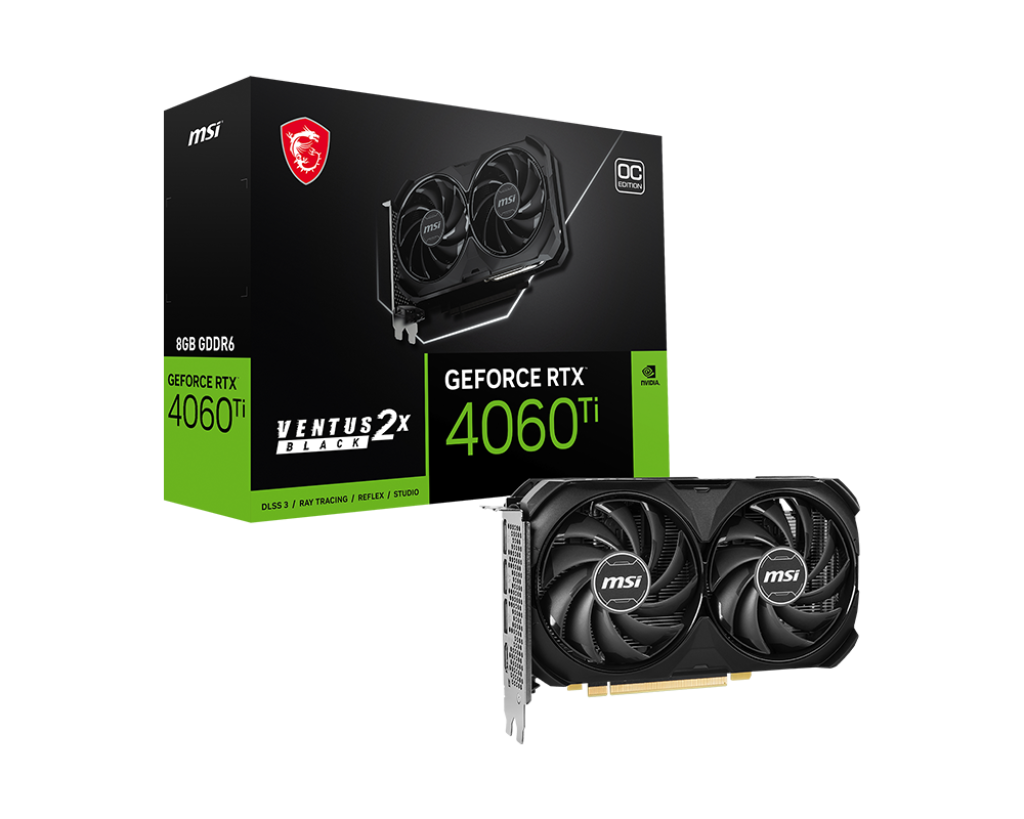 PLACA DE VIDEO NVIDIA MSI GEFORCE RTX 4060Ti VENTUS 2X BLACK 8G OC