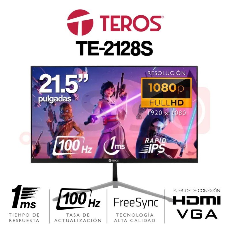 MONITOR TEROS TE-2128S 21.5" PLANO IPS FHD (1920 X 1080) 100HZ 1MS FICHA USA - Image 2