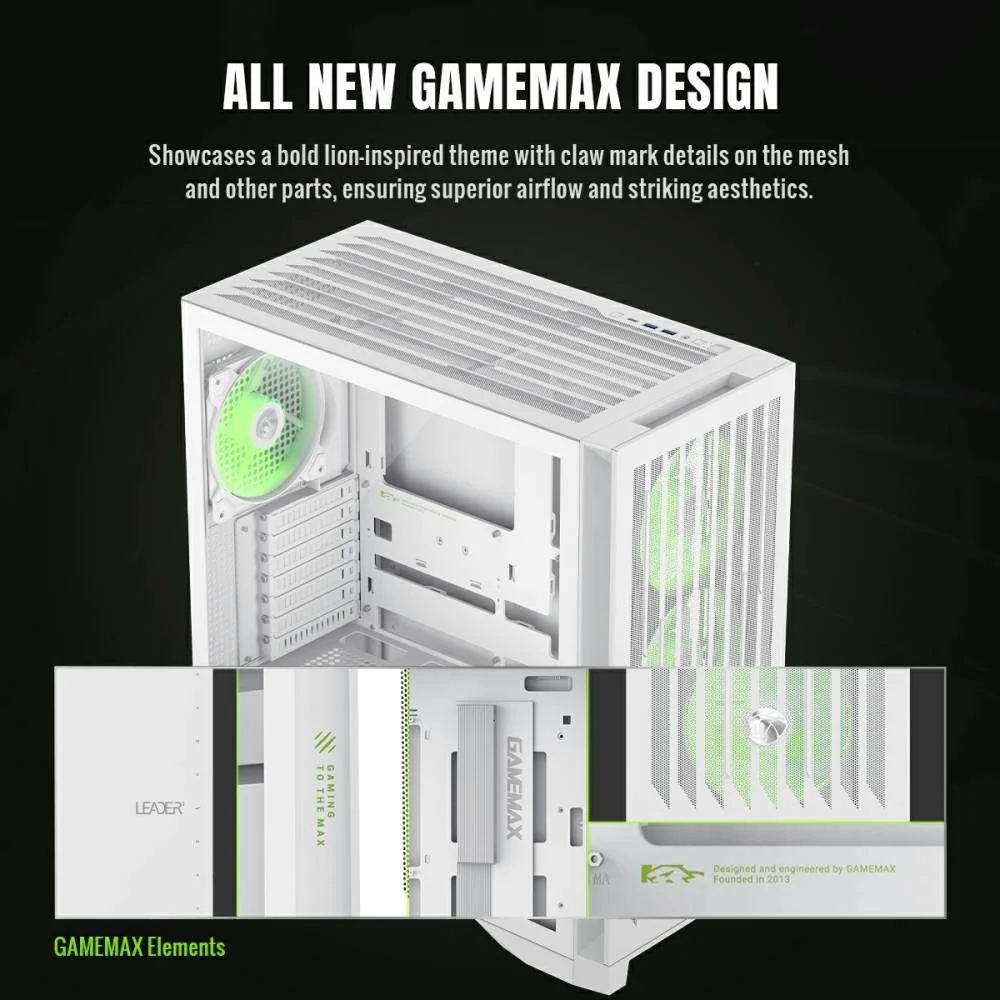 GABINETE GAMEMAX LEADER 2 WH BLANCO 4 COOLER E-ATX - Image 4