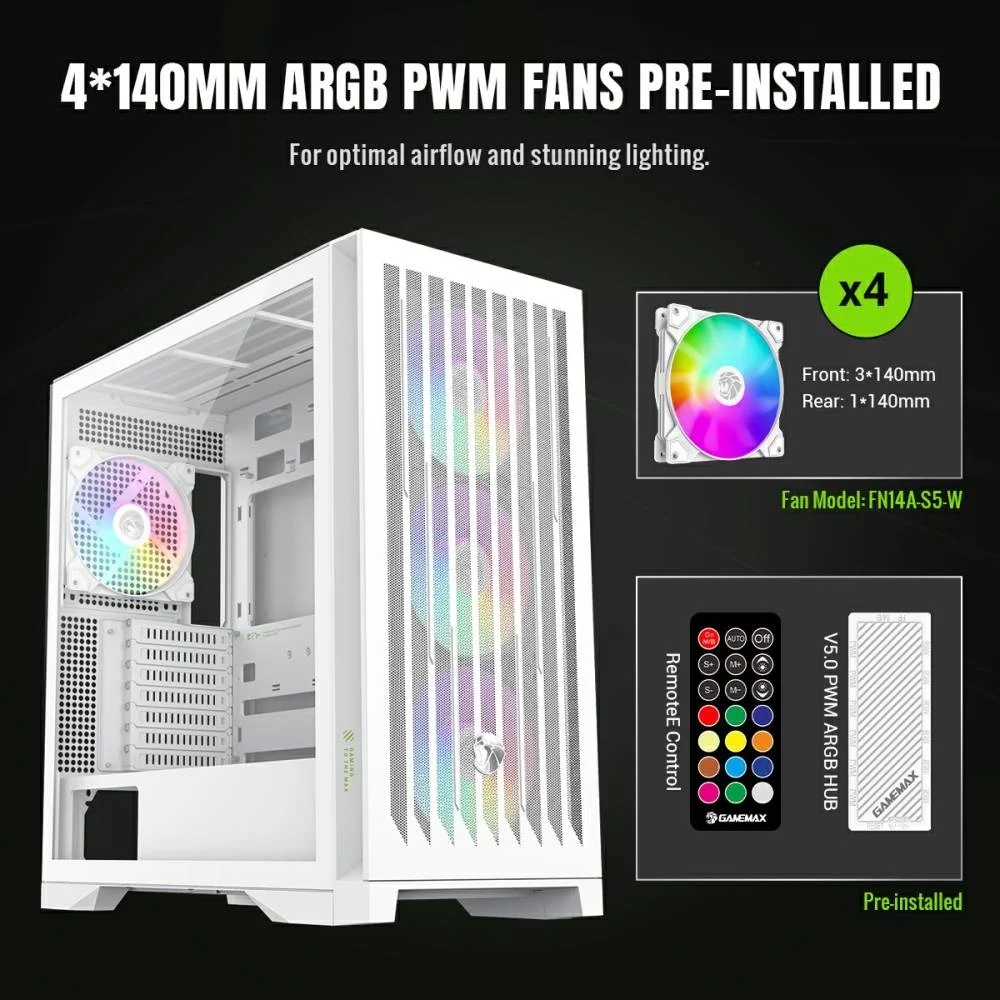 GABINETE GAMEMAX LEADER 2 WH BLANCO 4 COOLER E-ATX - Image 3