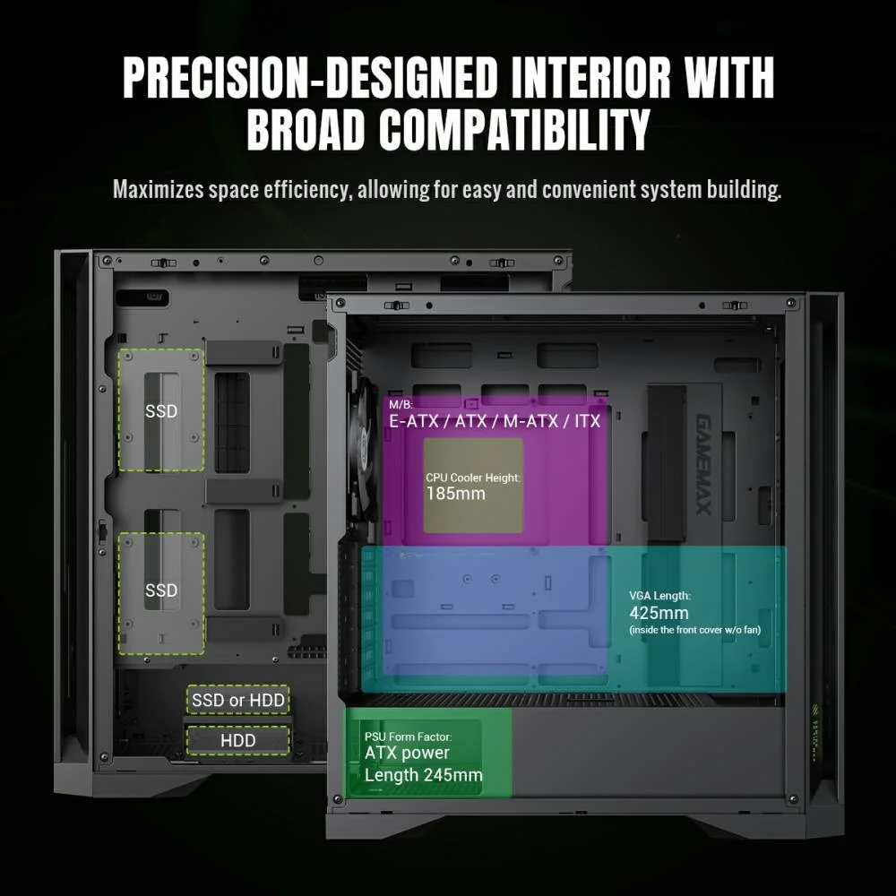 GABINETE GAMEMAX LEADER 2 BK 4 COOLER E-ATX - Image 3